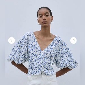 H&M Blue and White Floral Blouse